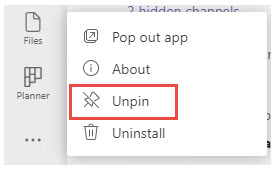 Unpin app from left navigation bar